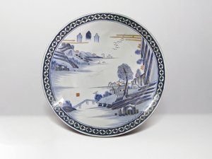 日本19世紀‧青花描金山水大盤