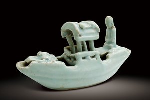 元‧白釉人物舟形硯滴