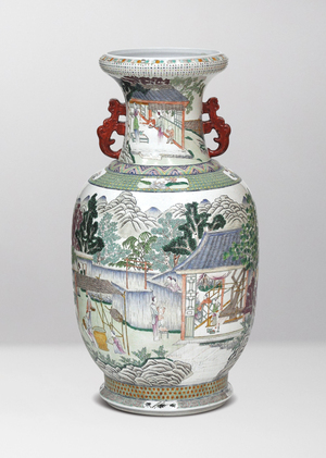 清乾隆‧粉彩耕織圖通景雙耳大瓶