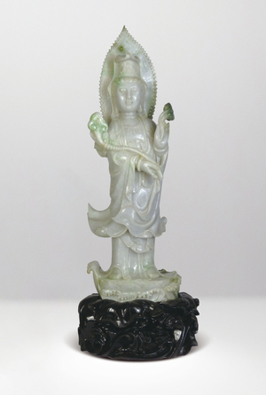 民國‧翡翠觀音立像(附底座)