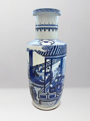 清‧青花人物故事圖棒槌瓶(大清康熙年製)款