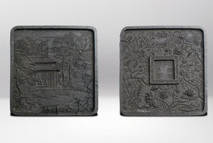 清‧汪節庵製山水蓮花紋方墨